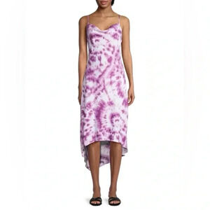 BCBGENERATION Lavender Tie-Dye Slip Midi Dress Asymmetrical Hem Size Large L